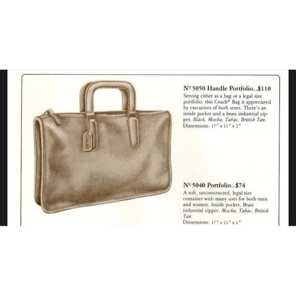 VTG Coach Handle Portfolio 5050 Mocha Leather Brass Early 80s NYC Glue In + Tag - Picture 8 of 8